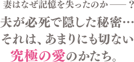 妻はなぜ記憶を失ったのか-? 夫が必死で隠した秘密…それは、あまりにも切ない究極の愛のかたち。